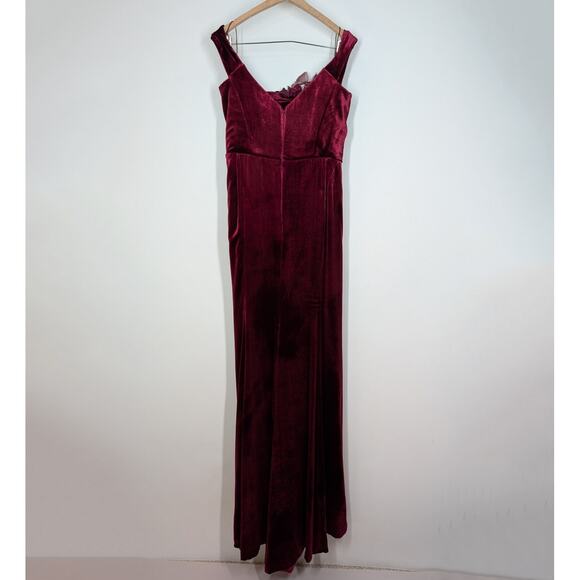 Marchesa Off The Shoulder Floral Appliqued Velvet Gown Burgundy Red Size 10 - Picture 5 of 16